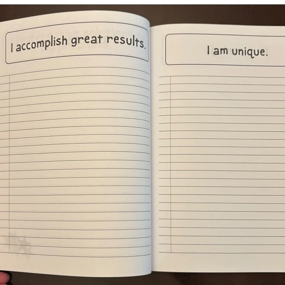 Positive Affirmation Notebook Kids Journal Space Moon Rocket Blue Softcover